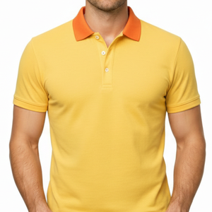 Camiseta Polo Amarilla Moderna para Hombre, Cuello Naranja en Contraste, Manga Corta, Corte Ajustado, Informal de Verano - Product Image 2