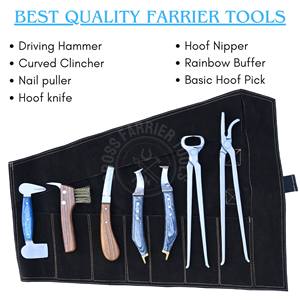 Wholesale Farrier Tools Set with Sharpe Nipper Cutter Alligator Clincher Hoof Knife Dual Side Blade Brass End Loop Knife Buffer - Product Image 2