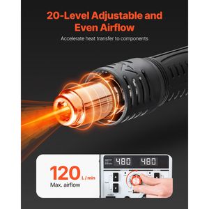 Stazione di Rilavorazione Digitale LED 2-in-1 820W con Saldatore ad Aria Calda 60W e Punta a Pinzetta, Porta di Ricarica USB 5V - Product Image 4