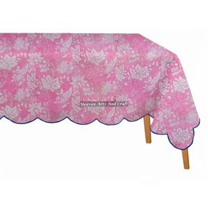 Mantel Rectangular Nuevo 100% Algodón con Borde Festoneado, Tamaño Personalizado, Estampado Floral, Mantel con Borde Festoneado Estampado a Mano en India para Bodas - Product Image 3