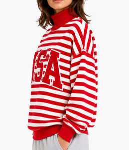 OEM Women's <b>Mock</b> <b>Neck</b> Sweatshirt 100% Cotton Greek Letter Gingham Embroidery Oversized Breathable Winter <b>Top</b> - Product Image 5