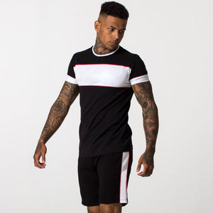 Men's Dark Grey T-Shirt And Shorts <b>Set</b> Two Piece Slim Fit Side Stripe Tee With Matching Shorts Casual Activewear Lounge Wear - Product Image 5