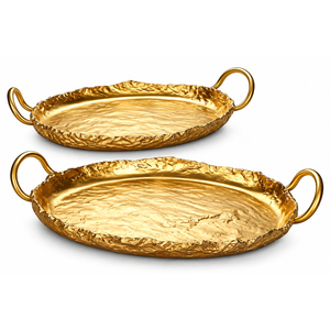 Stainless Steel Rectangular Serving <b>Tray</b> With <b>Gold</b> Branch Handles <b>Mirror</b> Polished Metal Decorative Platter For Hotel Restaurant - Product Image 2