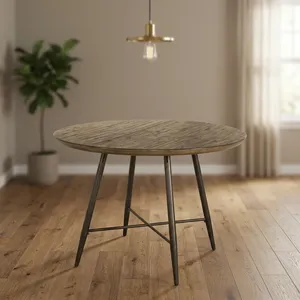 Round Wood Top Coffee Table With Metal Legs Midcentury Modern Design Living Room Furniture - Product Image 5
