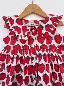 Premium Kids Other Apparel Girls <b>Strawberry</b> <b>Print</b> Cotton <b>Dress</b> with Ruffle Collar Button Front and Tiered Flared Design - Product Image 3
