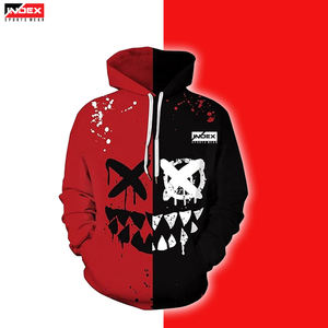 Sweat à capuche noir pour homme avec imprimé géométrique rouge, poche avant, coupe classique, vêtement décontracté pour l'automne - Product Image 5