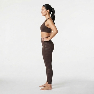 Women <b>Brown</b> Crisscross Strap Sports Bra High Waist Full Length <b>Leggings</b> Yoga Set Seamless Activewear 2 Piece - Product Image 5