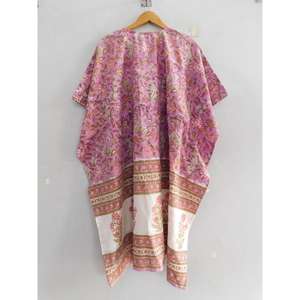 Handmade Cotton Kaftan <b>Tunic</b> Block Print Boho <b>Beach</b> Cover Batwing Sleeve V-neck Regular Fit Summer Eco-Friendly Natural Waist - Product Image 5