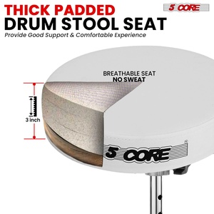 5 Core Drum Throne 3" Thick <b>Padded</b> Guitar Stool 200Lb Capacity Heavy Duty Adjustable Drummer <b>Chair</b> - Product Image 2