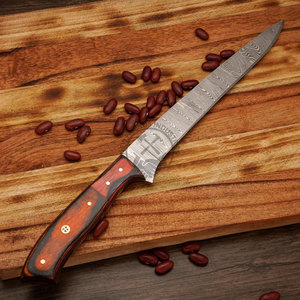 Couteau à fileter de pêche en acier Damas neuf de 8 pouces, ambidextre, manche en Pakkawood, multi-usage, fait main, pour l'extérieur et la cuisine - Product Image 5