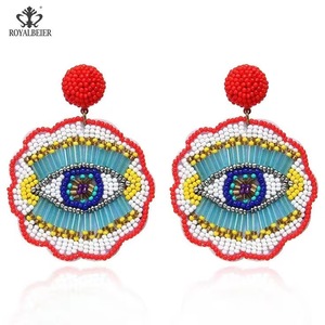Boucles d'oreilles clous perlées faites à la main pour femme, style bohème classique, motif œil, rouge turquoise, bijoux de mode pour mariage - Product Image 4