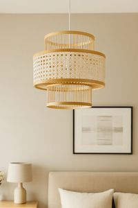 Lampe suspendue en rotin tissé écologique, style bohème, abat-jour pour salle à manger, chambre, café, hôtel, éclairage de plafond - Product Image 4