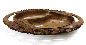 Bol de service en bois artisanal à double compartiment avec poignées sculptées - Product Image 5