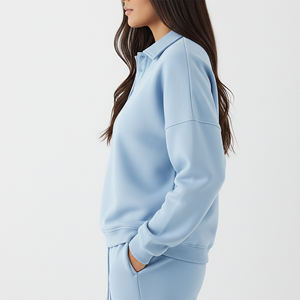 Sweat-shirt épais et oversize à col polo, personnalisable avec logo, col rond, survêtement vierge, brodé, pour l'hiver, hoodie et pull - Product Image 2