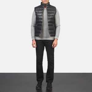 Chaleco Acolchado de PU Color Borgoña para Hombre, Cuello Alto, Casual, Resistente al Viento, para Otoño, Color Sólido, Corte Ajustado - Product Image 5