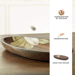 Bol ovale en bois de manguier de qualité supérieure avec imprimé floral en émail-Bol de service en bois artisanal pour la cuisine et les repas - Product Image 3
