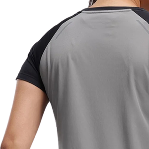 T-shirt décontracté d'été pour femme, gris et noir, en jersey polyester/coton, col rond, manches courtes, avec logo, pour le sport et la gym - Product Image 4