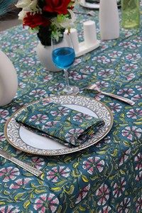 Custom Floral Colorful Hand Block Print Table Cover Woven Cotton Table Cloth for Wedding Decoration Colorful Wedding Table - Product Image 5