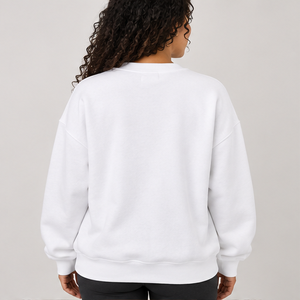 Women's White Outlined Varsity Letter <b>Crewneck</b> Sweatshirt Long Sleeve Drop Shoulder Custom Logo - Product Image 2