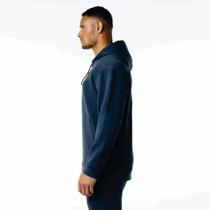 Survêtement à capuche bleu marine pour homme, manches longues, couleur unie, décontracté, respirant, en coton mi-lourd, coupe classique - Product Image 3