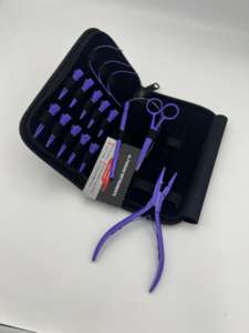 Kit d'outils pour extensions capillaires couleur violette, prix de gros, en acier inoxydable de qualité chirurgicale, avec logo personnalisé, pince à boucles et ciseaux - Product Image 2