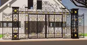 Portail de sécurité extérieur en fer forgé et mur de clôture métallique – Portail décoratif durable pour projets de construction modernes - Product Image 3