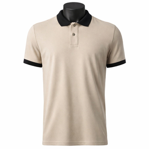 Wholesale Custom Golf Polo Contrast <b>Collar</b> Polo <b>Shirt</b> Beige Black Custom Print Embroidery Manufacturer Men Polo <b>T</b> <b>Shirt</b> - Product Image 1