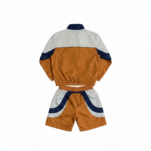 Unisex Color Blocking Tracksuit Set Short Sleeve Hooded Casual Knee Length Sporty Style 100% Nylon Breathable <b>Summer</b> Wear - Product Image 3