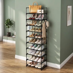 Meuble à chaussures empilable moderne à 10 niveaux en métal noir – Organisateur de rangement pour entrée, design minimaliste, gain de place, type sur pied - Product Image 2