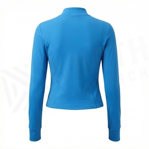 Blue Full Sleeve Zipper Front <b>Yoga</b> <b>Jacket</b> Solid Color Breathable Spandex Polyester Women's Sportswear - Product Image 2