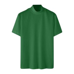 เสื้อยืดแขนสั้นคอปกถักสำหรับผู้ชาย ทรงโอเวอร์ไซส์ สีพื้น คอกลม คอสูง สวมใส่สบาย ทรงปกติ - Product Image 3
