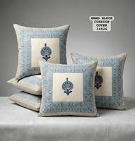 Housse de coussin carrée imprimée à la main, motif floral, en coton, 24x24 pouces, lavable, fermeture éclair, personnalisable pour la maison et l'hôtellerie