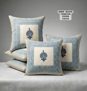 Hand Block Printed Square Cushion Cover Floral Cotton 24x24 Inch Washable Decorative <b>Throw</b> Cover for Home & Hotel Use - Product Image 2
