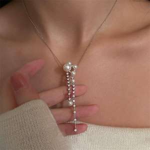 Collar de Perlas de Cristal de Alto Brillo de la Misma Marca, Estilo Balancín, Lujo Ligero, Cadena de Clavícula de Moda, Estilo Influencer - Product Image 1