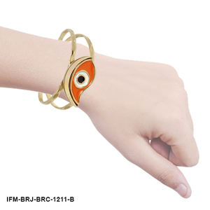 Bracelet manchette œil en laiton fait main, émail orange, tendance, pour femme - Protège le bonheur, stimule la créativité, ajustement réglable - Product Image 3