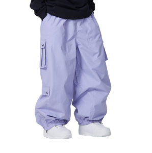 Pantalones cargo impermeables unisex de color morado claro con cintura elástica para adultos, para esquiar y practicar snowboard - Product Image 2