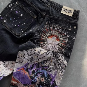Jeans sur mesure pour homme, coupe droite évasée, noir délavé, style vintage, coupe ample, haute qualité, fabricant de vêtements streetwear - Product Image 5