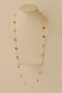 Collier en chaîne avec pierres semi-précieuses multiples serties, en argent sterling 925, style tendance, vente en gros - Product Image 2