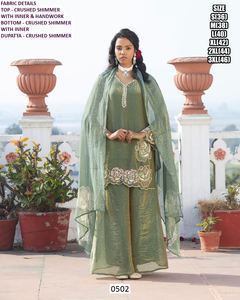 Kurti Tradicional de Fiesta para Mujer, Largo hasta el Suelo, de Secado Rápido, con Brillo y Textura Arrugada, Modelo Olive Noor Bhandhani - Product Image 2