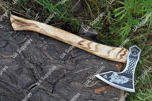 Hache Viking Odin forgée à la main, hache à barbe, hache-tomahawk, manche en bois, outil de fendage de bois pour l'extérieur, camping, OEM ODM personnalisé - Product Image 3