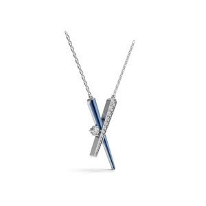 Colgante de Diamante Redondo Cultivado en Laboratorio Certificado por IGI y Esmalte Azul en Oro de 14K |   Collar de Joyería Fina de Diseño Moderno - Product Image 2
