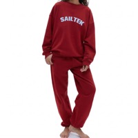 Ensemble de survêtement deux pièces personnalisé pour femmes, col rond, pantalon de jogging, motif uni, polyester/coton écologique