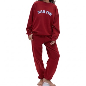 Buy Women Custom Sweatsuit <b>Set</b> Tracksuit Pullover Solid Plain Jogging Crewneck and Pants Clothes Ladies Two Piece Sweatsuits - Product Image 4