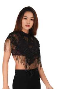 Black Beaded Lace <b>Fringe</b> <b>Crop</b> <b>Top</b> Polyester Material Chandni Export House - Product Image 4