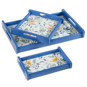 Ensemble de 3 plateaux de service en bois de tailles différentes, design emboîtable avec imprimé floral, utilisation au bureau et à la maison, matériau de qualité supérieure - Product Image 6
