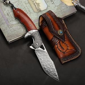 Couteau de poche pliant classique en acier Damas, fait main, personnalisable OEM, manche en bois, pour camping, chasse, usage tactique, DIY - Product Image 6