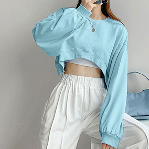 Camiseta de punto corta para mujer, cuello redondo, azul claro, manga corta, color liso, cremallera frontal, ajuste holgado, informal, para primavera y verano, de secado rápido - Product Image 5