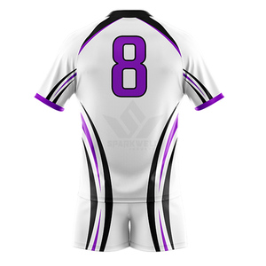 Ensemble de maillots de rugby personnalisés rouge et blanc pour hommes, manches courtes, col rond, polyester sublimé, évacuation de l'humidité, uniforme sportif pour équipe adulte - Product Image 3