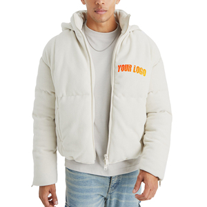Blouson d'hiver matelassé pour homme, tendance, blanc, OEM, avec fermeture éclair, fourrure de mouton, logo personnalisé, capuche, décontracté, coupe ample, chaud - Product Image 2