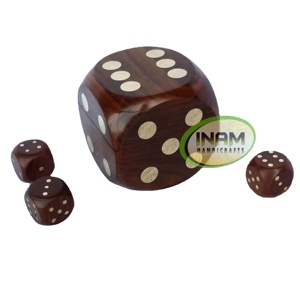 Boîte à dés en bois faite à la main INAM avec incrustation décorative, objet de collection, décoration de table - Product Image 1